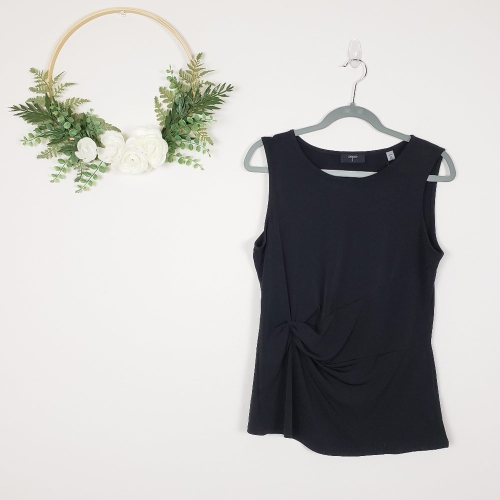NWT Tahari black gathered blouse sleevless top M